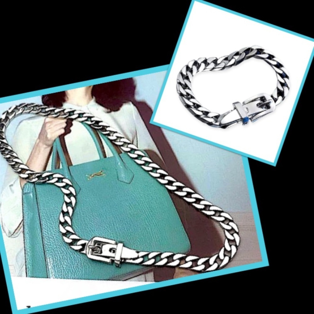 Belt Buckle Sterling Silver Chain Link Necklace Bracelet Matching Set